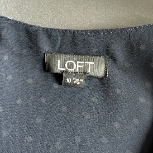 LOFT Dark Blue Polka Dot Long Sleeve Dress - Picture 4 of 4